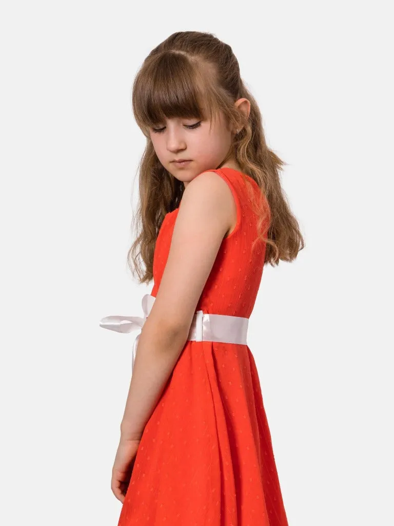 Junior Girl Budapest French Collection Summer Dress with Belt - Orange