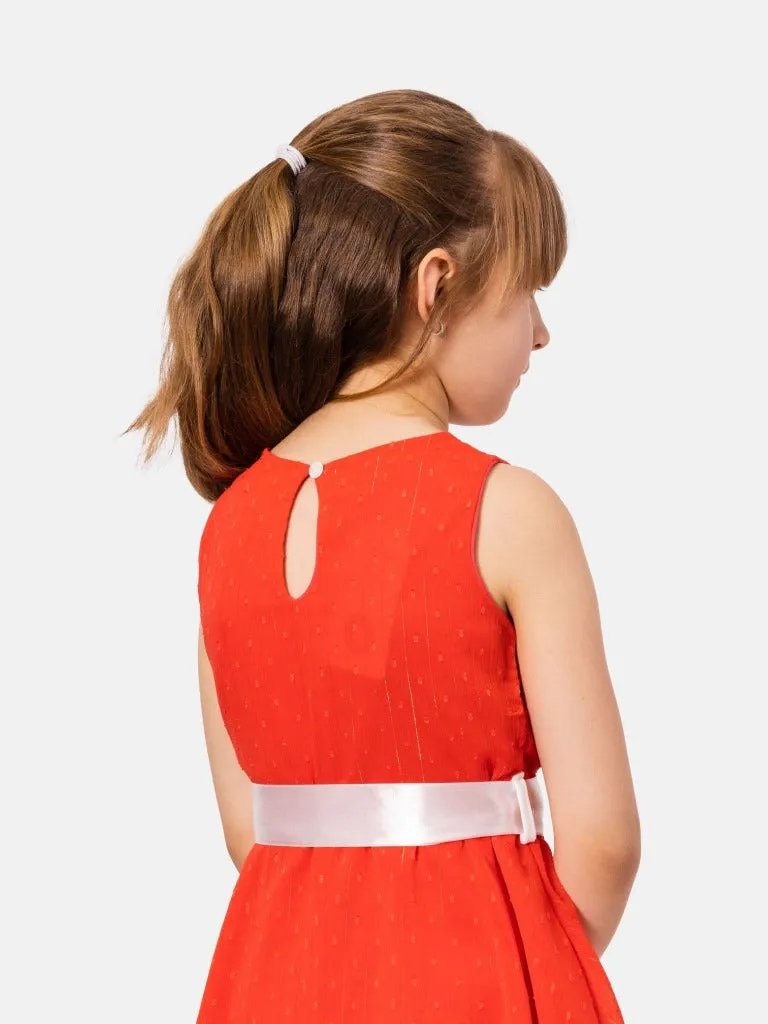 Junior Girl Budapest French Collection Summer Dress with Belt - Orange