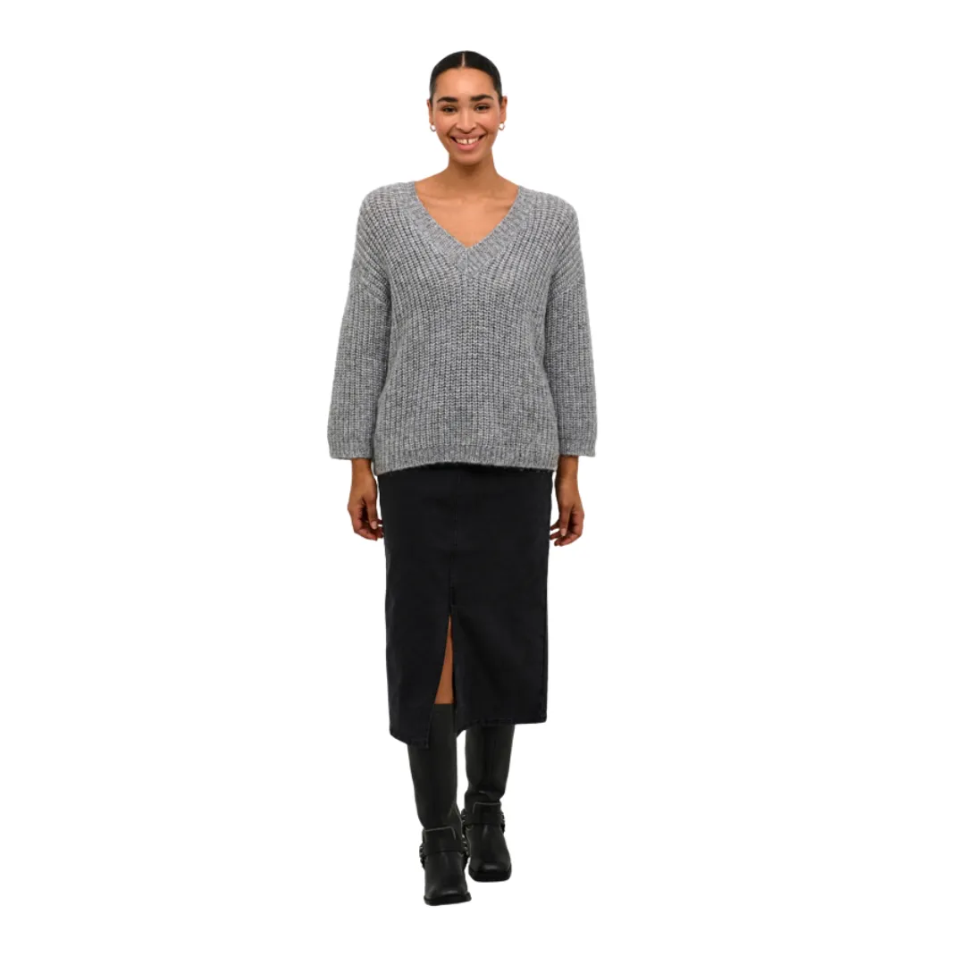 Kaffe Womens Vinda Knit Pullover Grey Silver Metallic