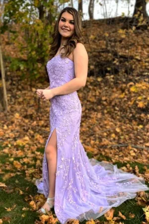 Lace Prom Dress with Slit, Formal Ball Dress, Evening Dress, Dance Dresses, School Party Gown, PC0930