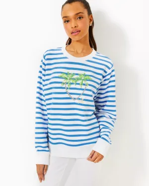 Lilly Pulitzer Ballad Long Sleeve Sweatshirt Blue Stream Stripe Twin Palms