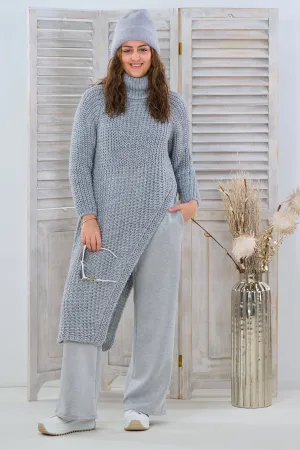 Longpulli, asymmetrisch mit Raglanärmeln, grau