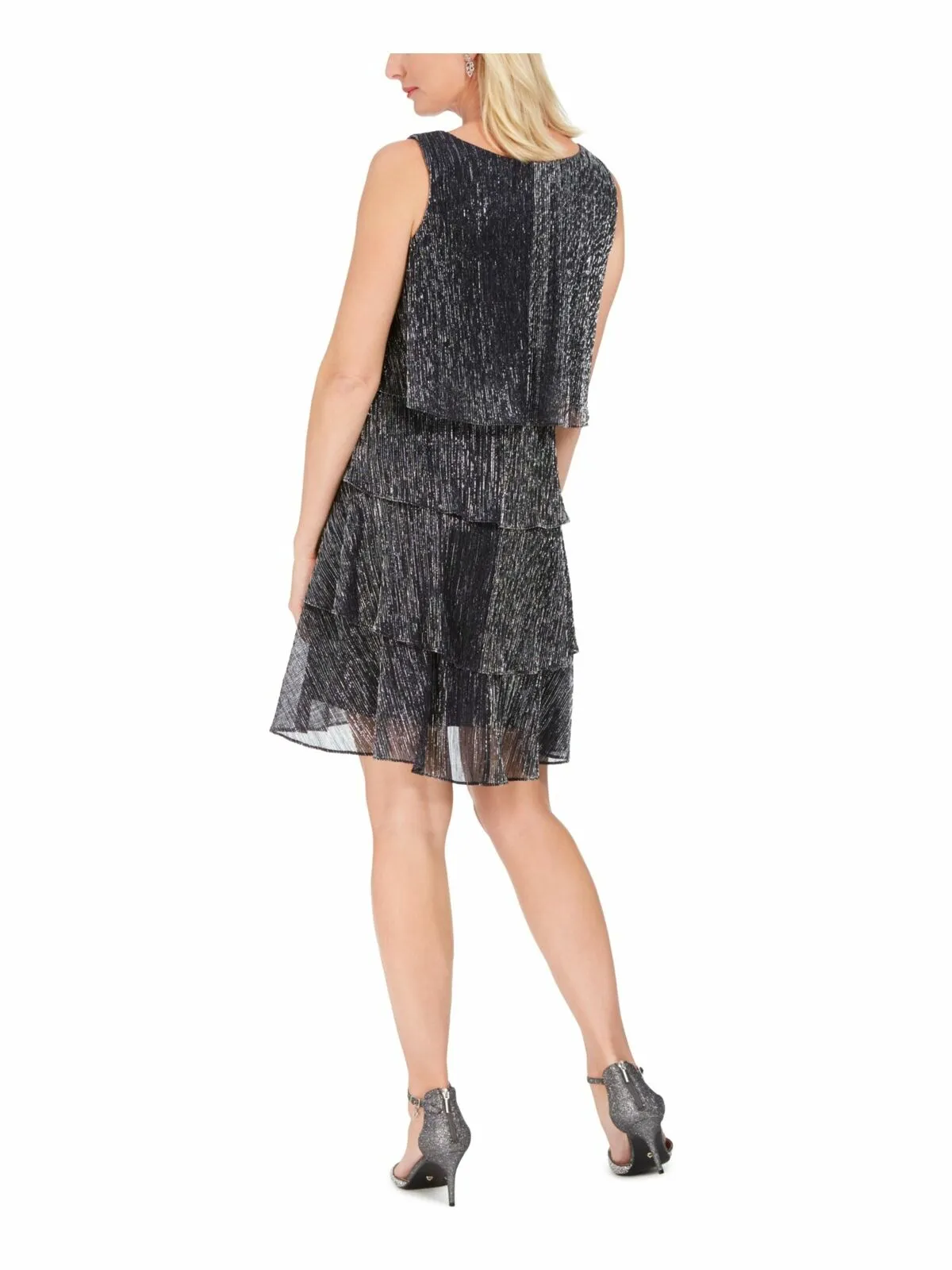 LSNY Fashions Women's Metallic Tiered Shift Dress Black Size 4