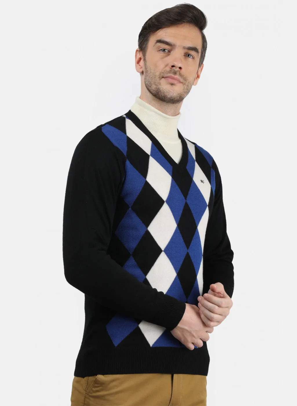 Men Black & Blue Solid Pullover