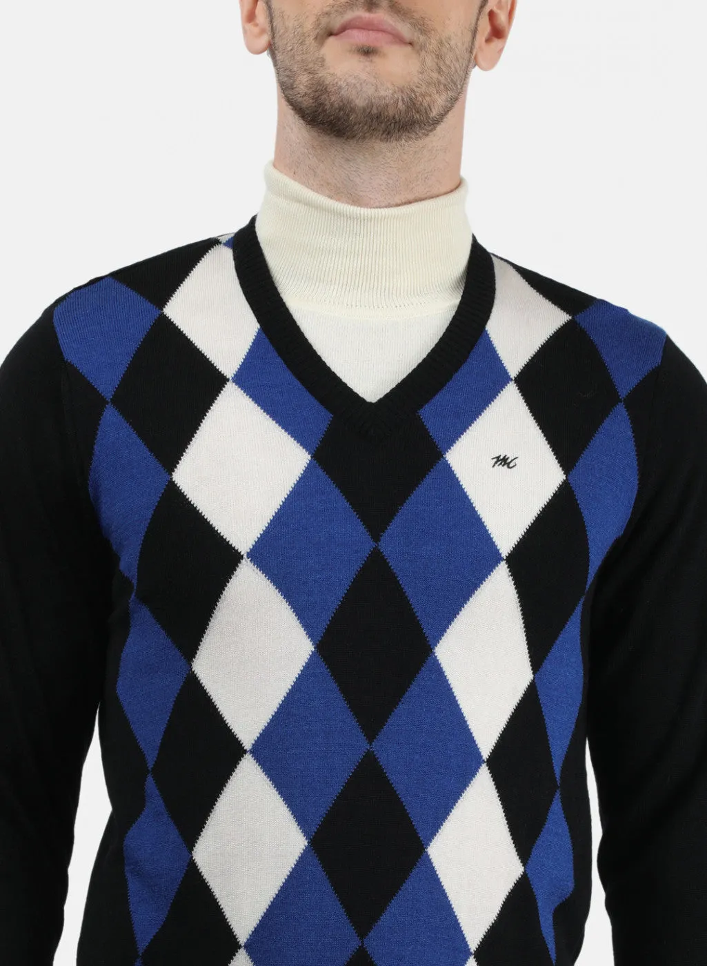 Men Black & Blue Solid Pullover