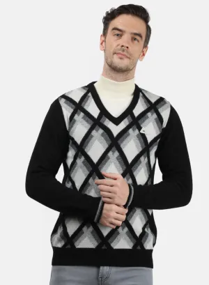 Men Black & White Solid Pullover