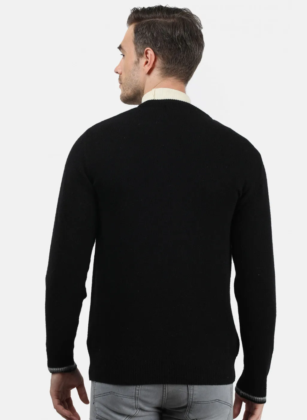 Men Black & White Solid Pullover