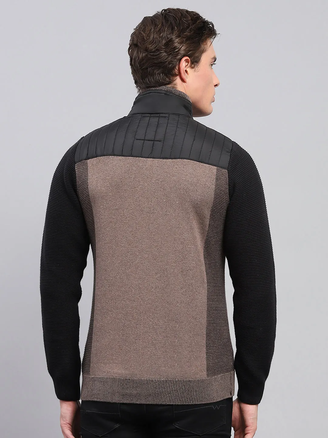 Men Black Printed Mock Neck Full Sleeve Pullover