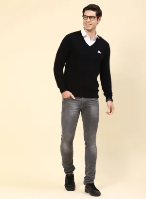 Men Black Solid Angoora Pullover