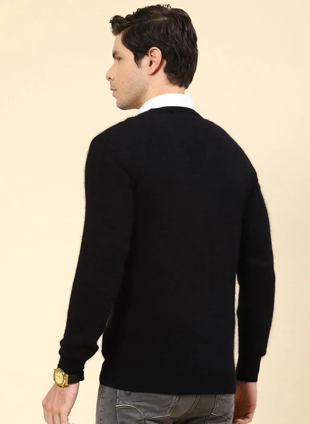 Men Black Solid Angoora Pullover