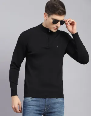 Men Black Solid H Neck Full Sleeve Sweater