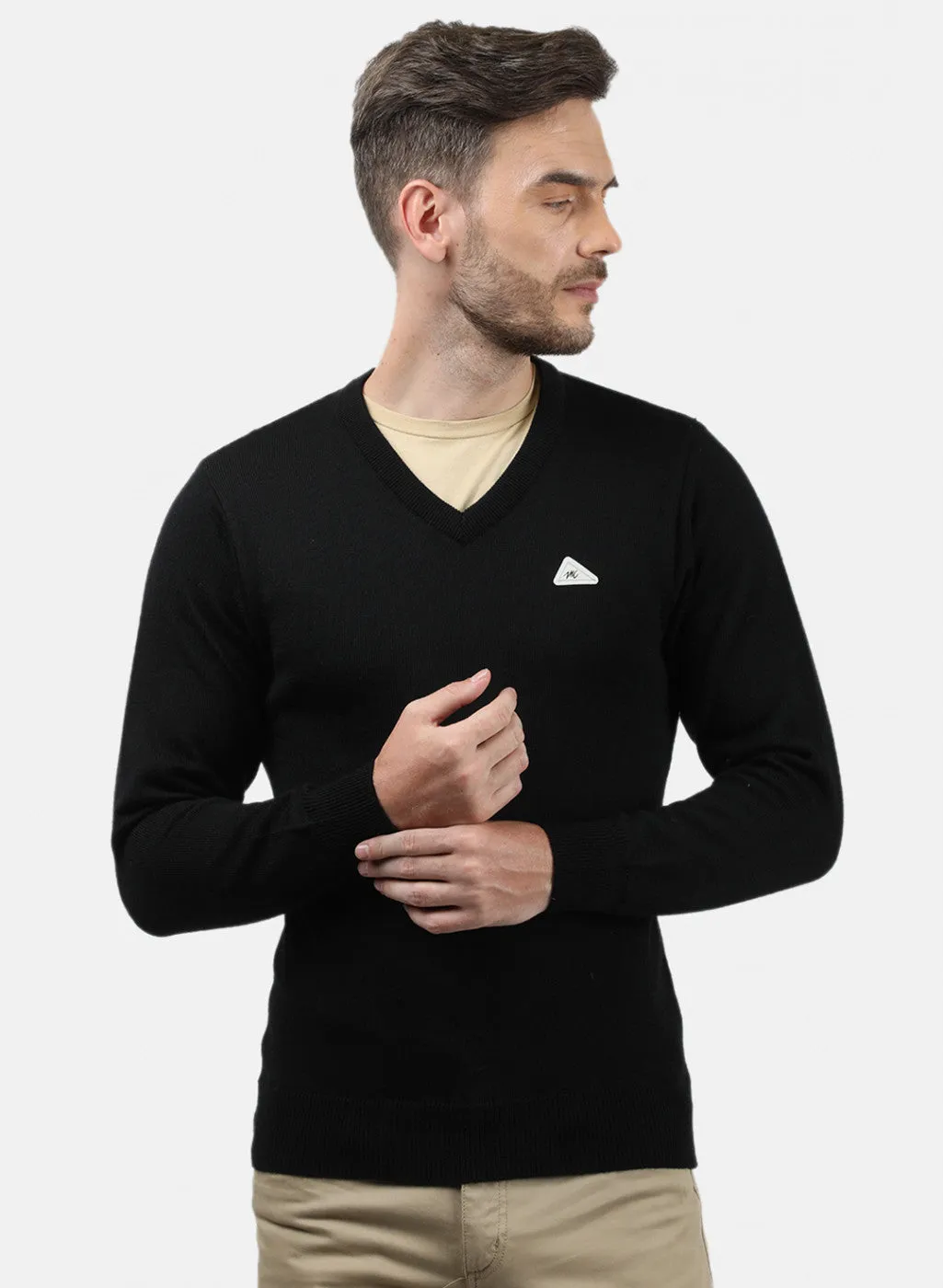 Men Black Solid Pullover