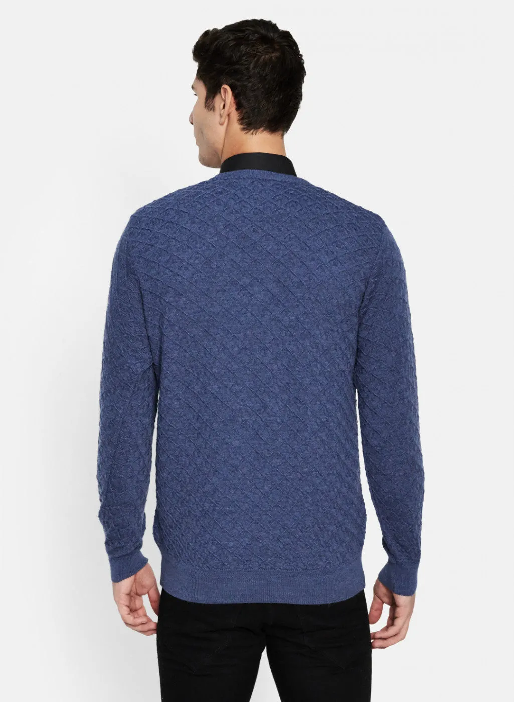 Men Blue Self Design Pullover