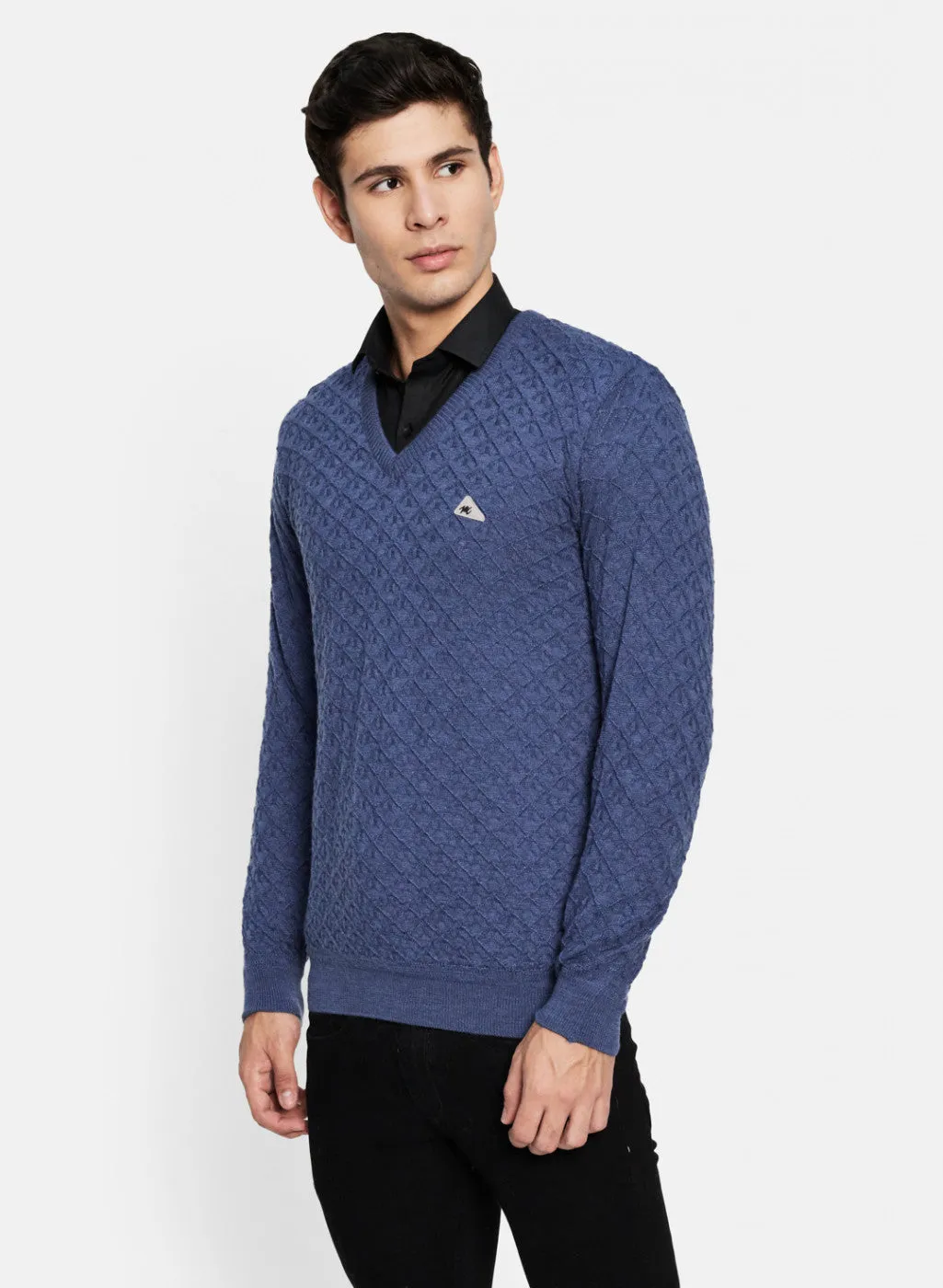 Men Blue Self Design Pullover