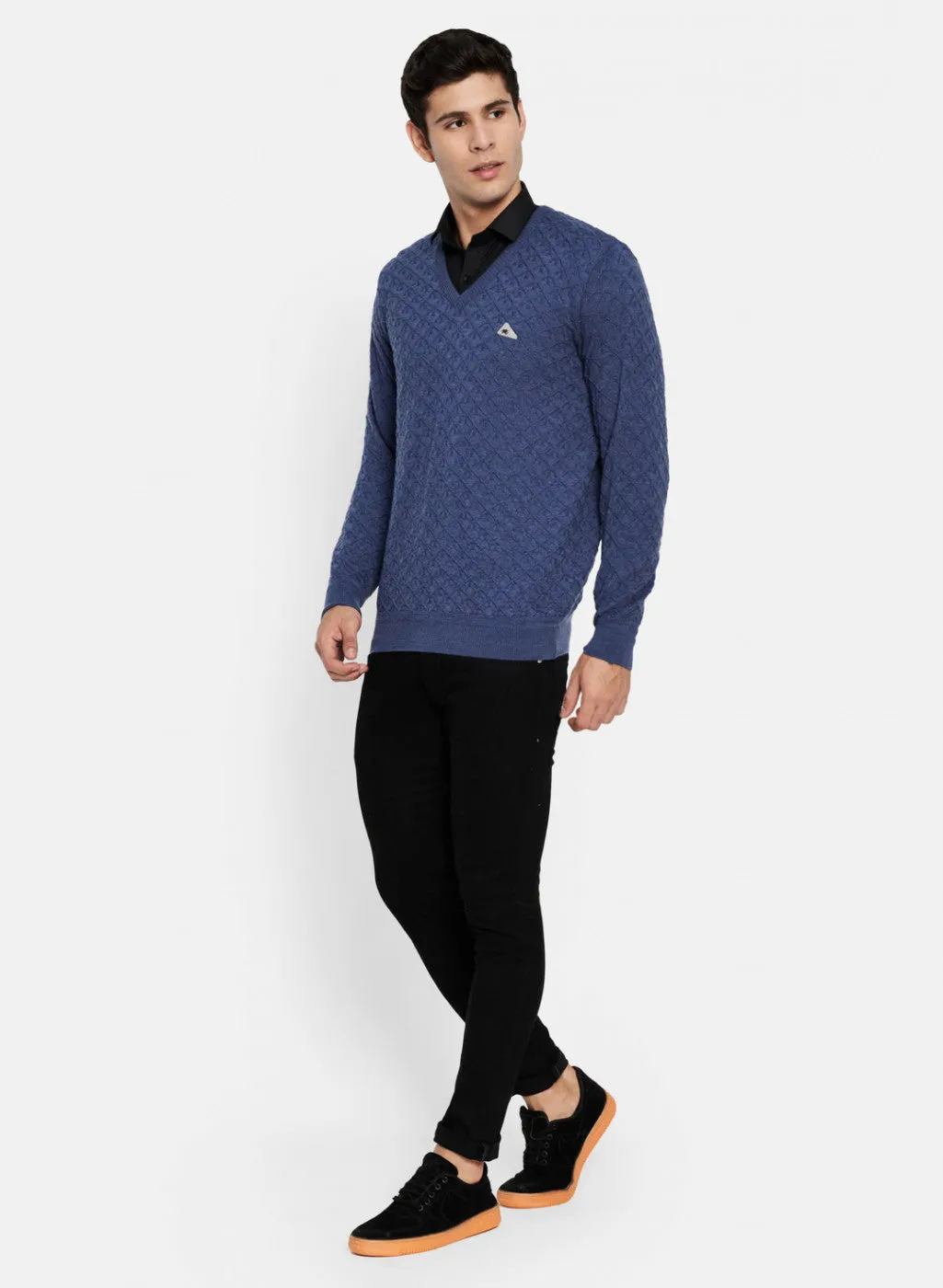 Men Blue Self Design Pullover