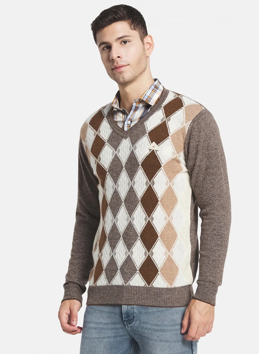 Men Brown Printed Pullover