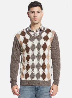 Men Brown Printed Pullover