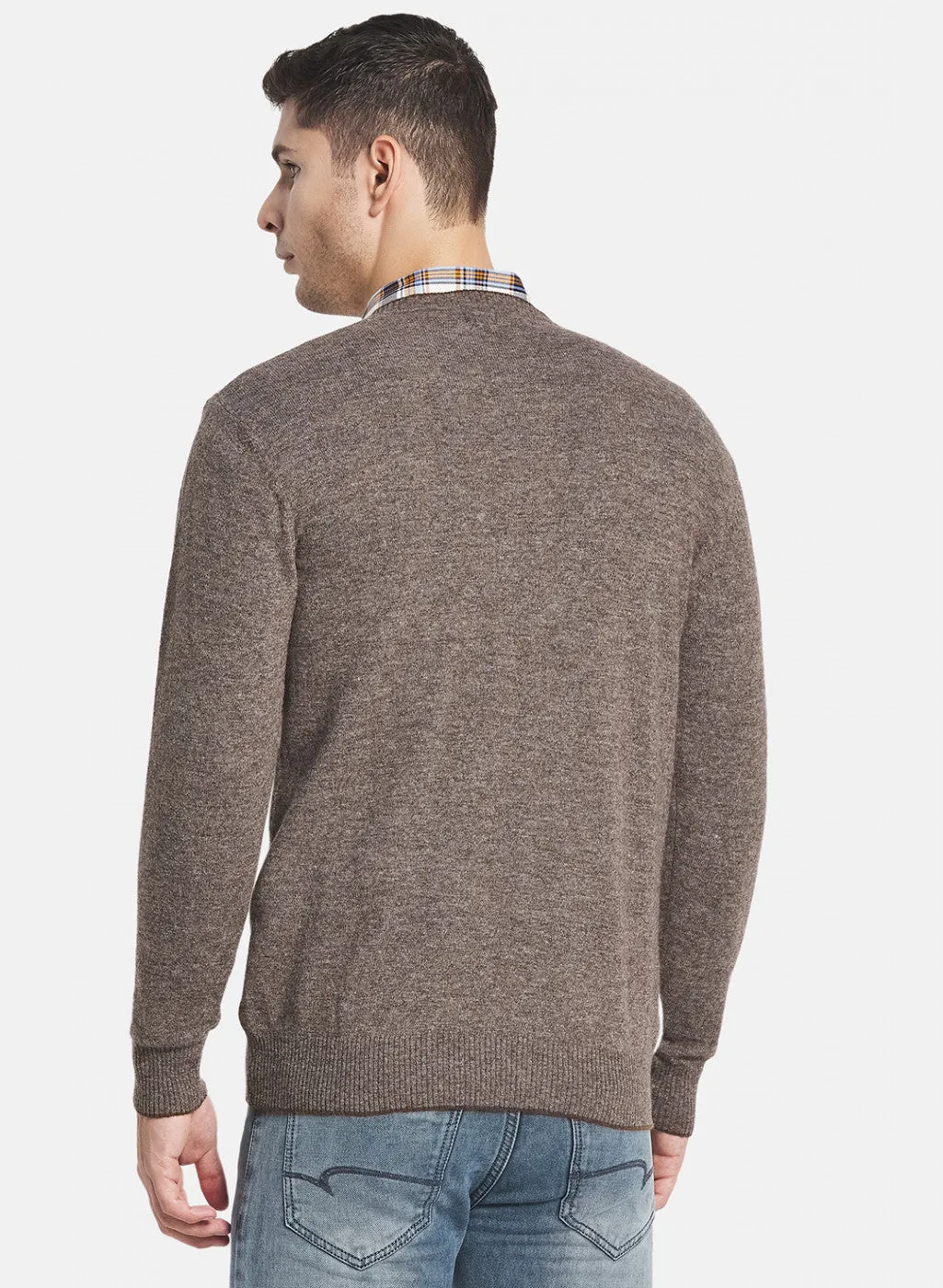 Men Brown Printed Pullover