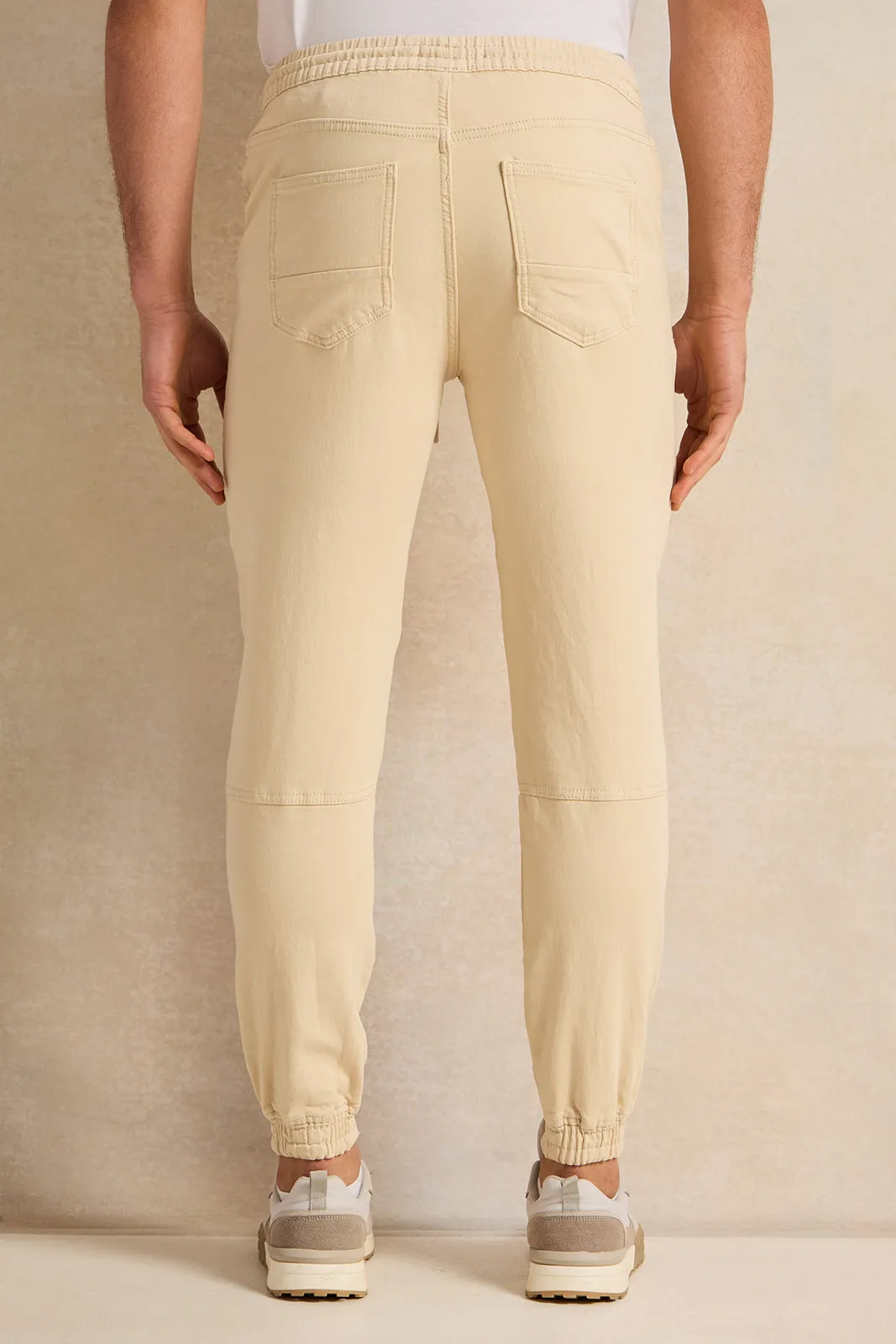 Men Cream Denim Joggers