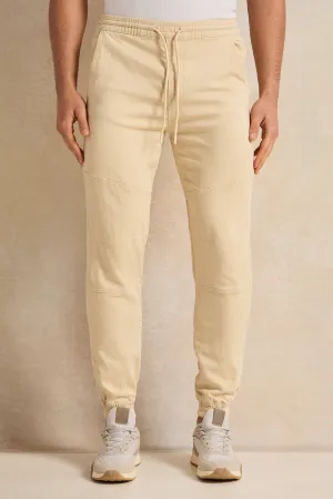 Men Cream Denim Joggers