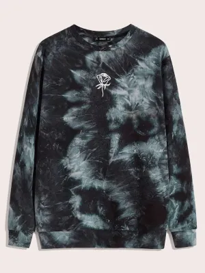 Men Floral Print Tie Dye Pullover