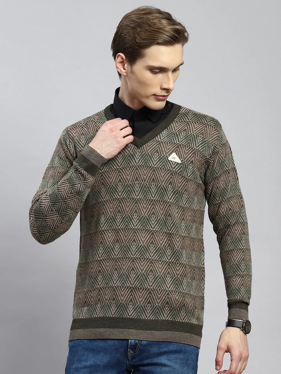 Men Green Jaquard Pullover