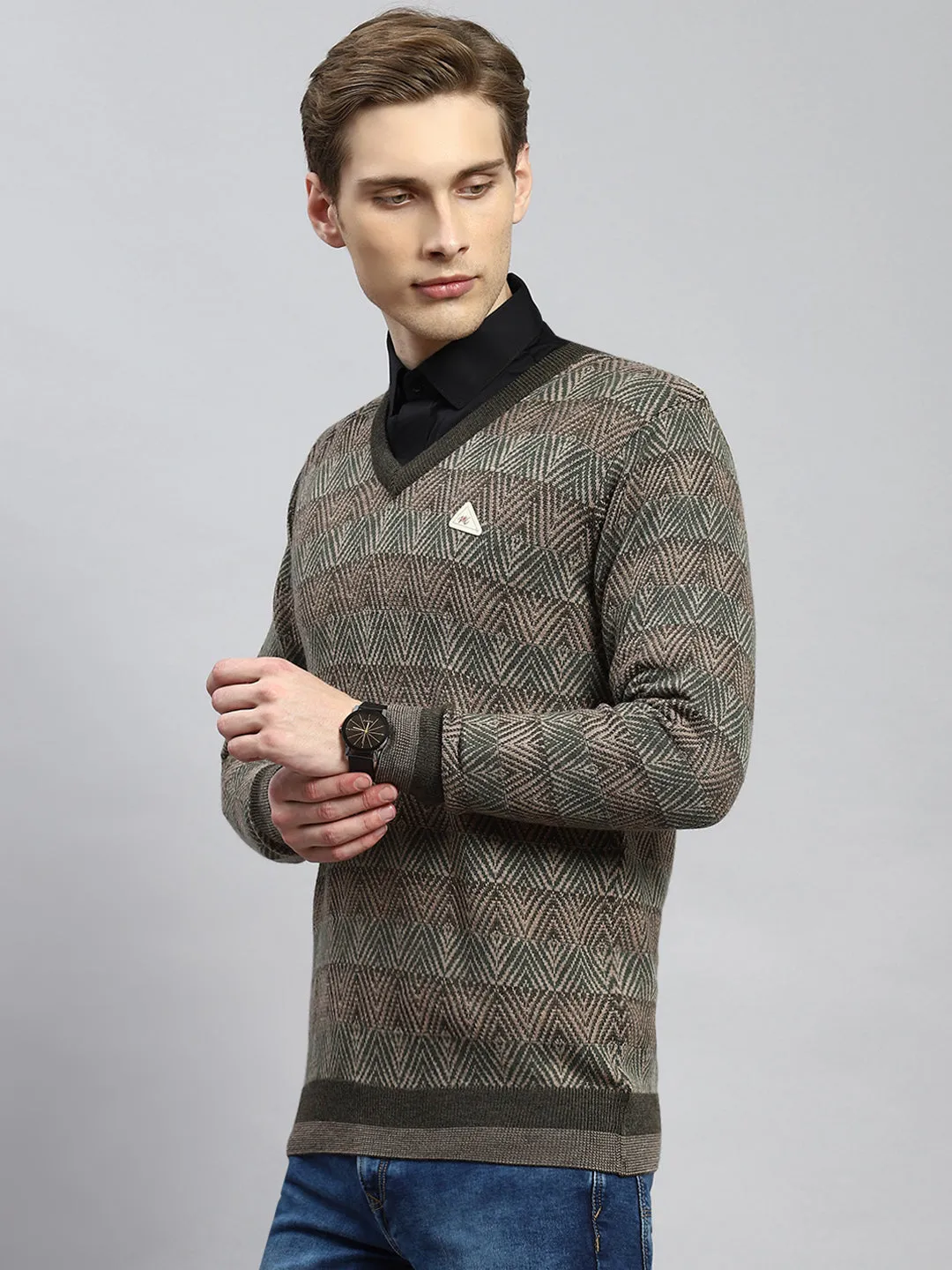 Men Green Jaquard Pullover