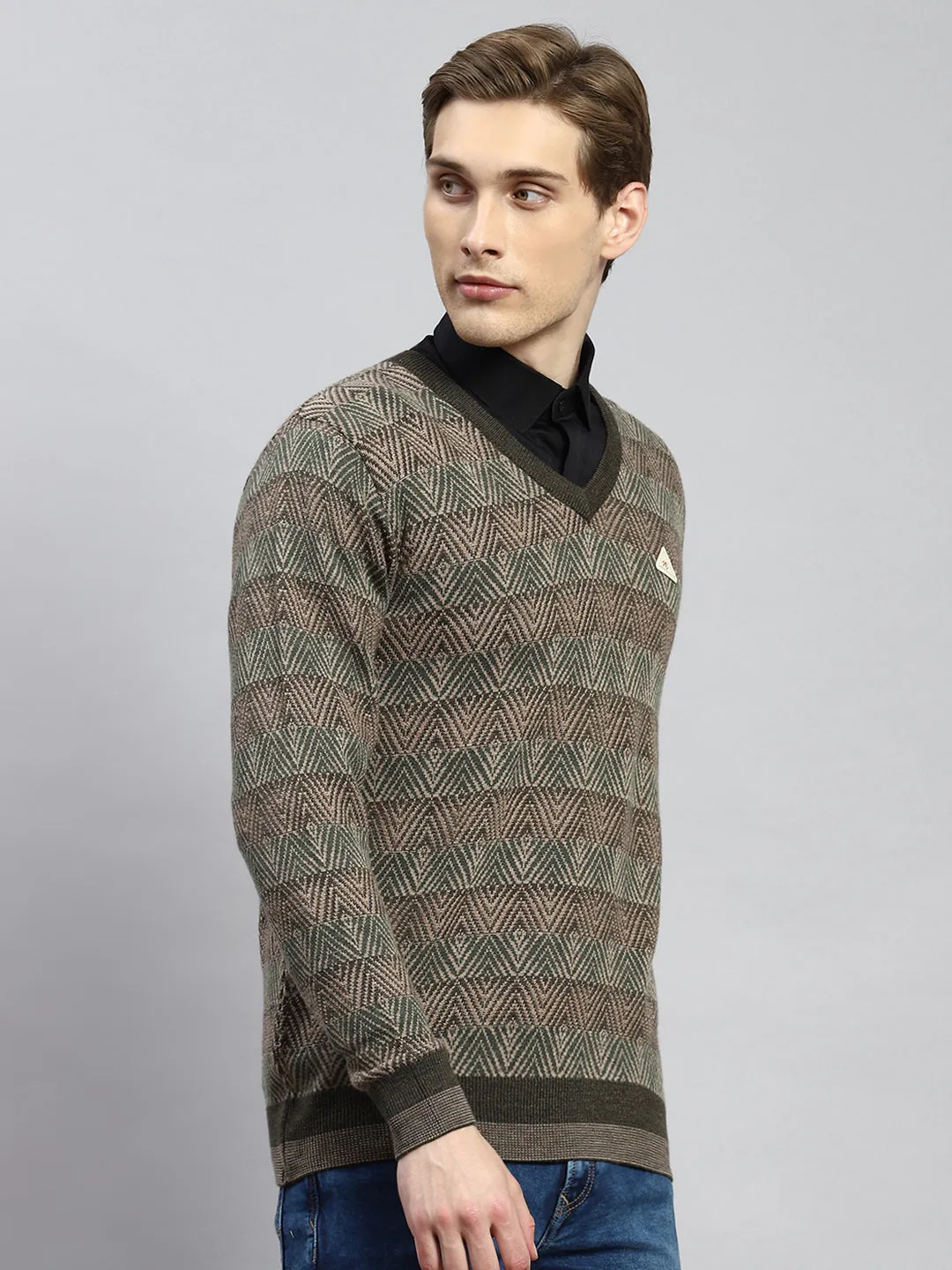 Men Green Jaquard Pullover