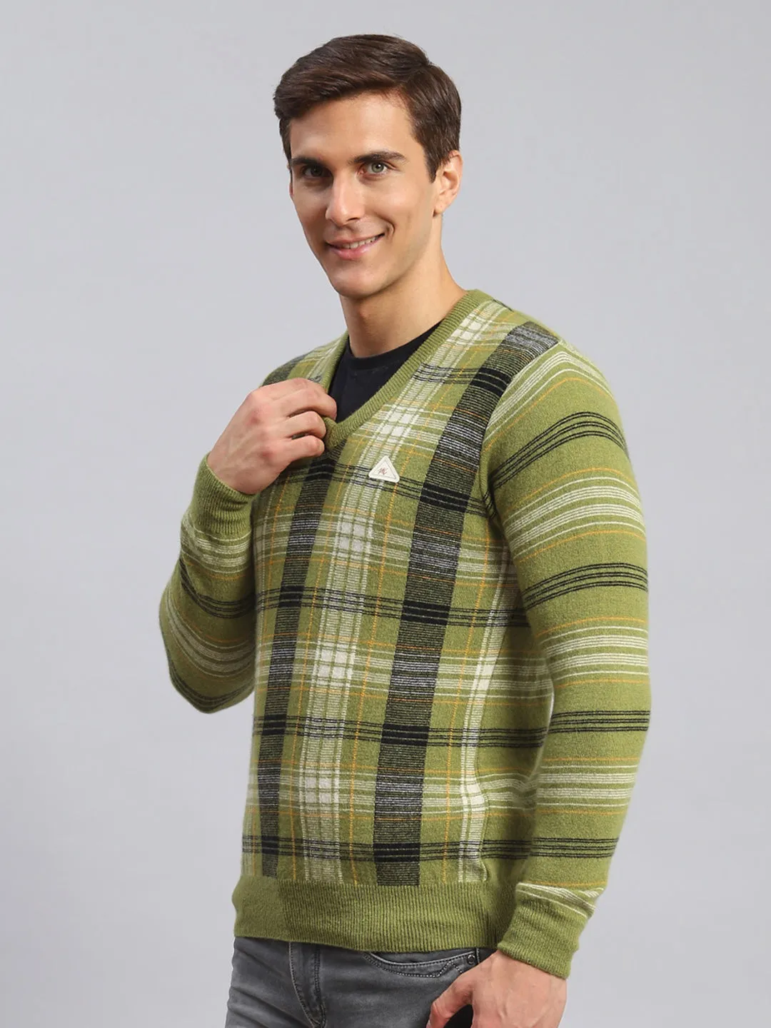 Men Green Printed Lamb wool Pullover