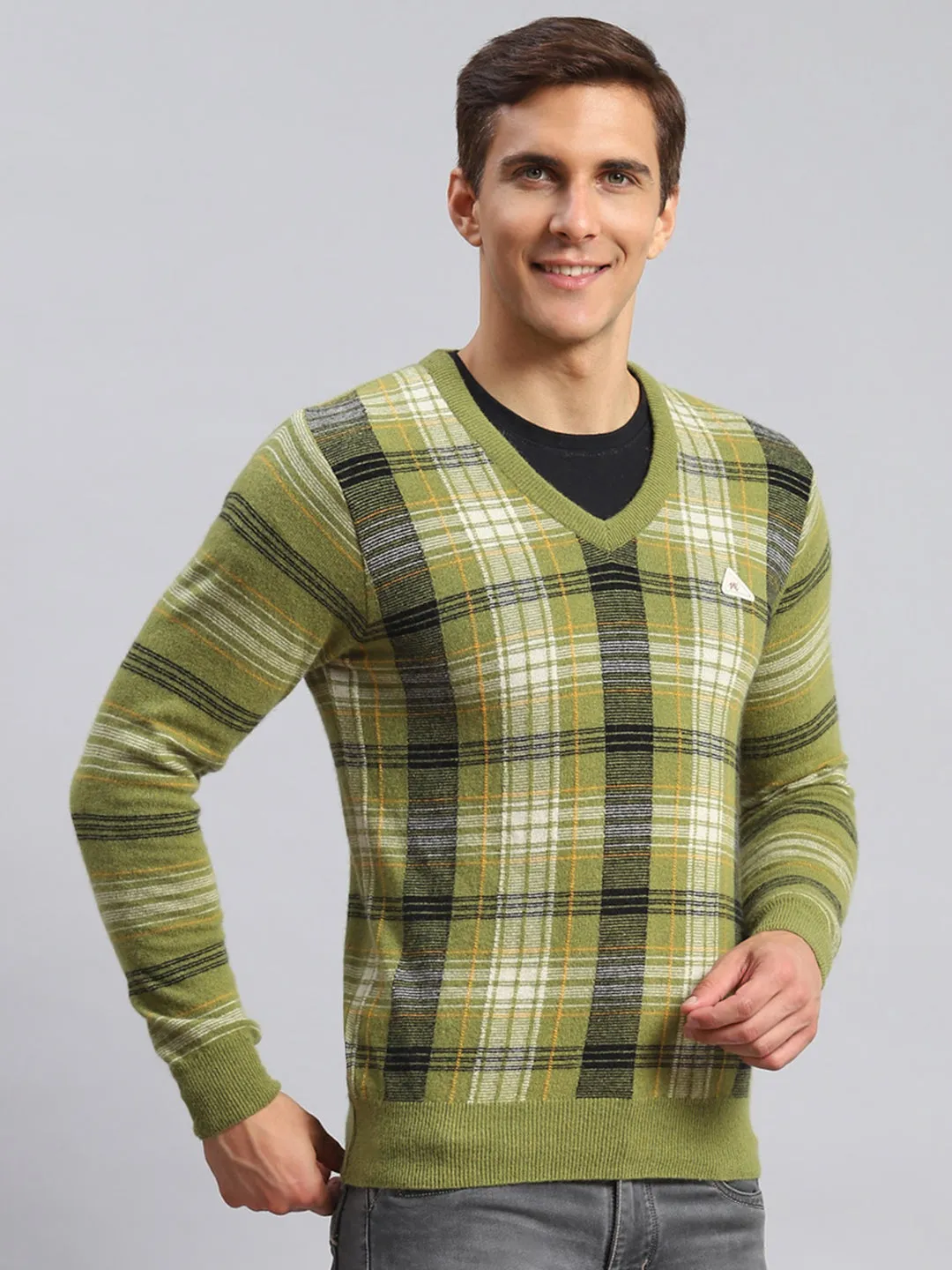 Men Green Printed Lamb wool Pullover