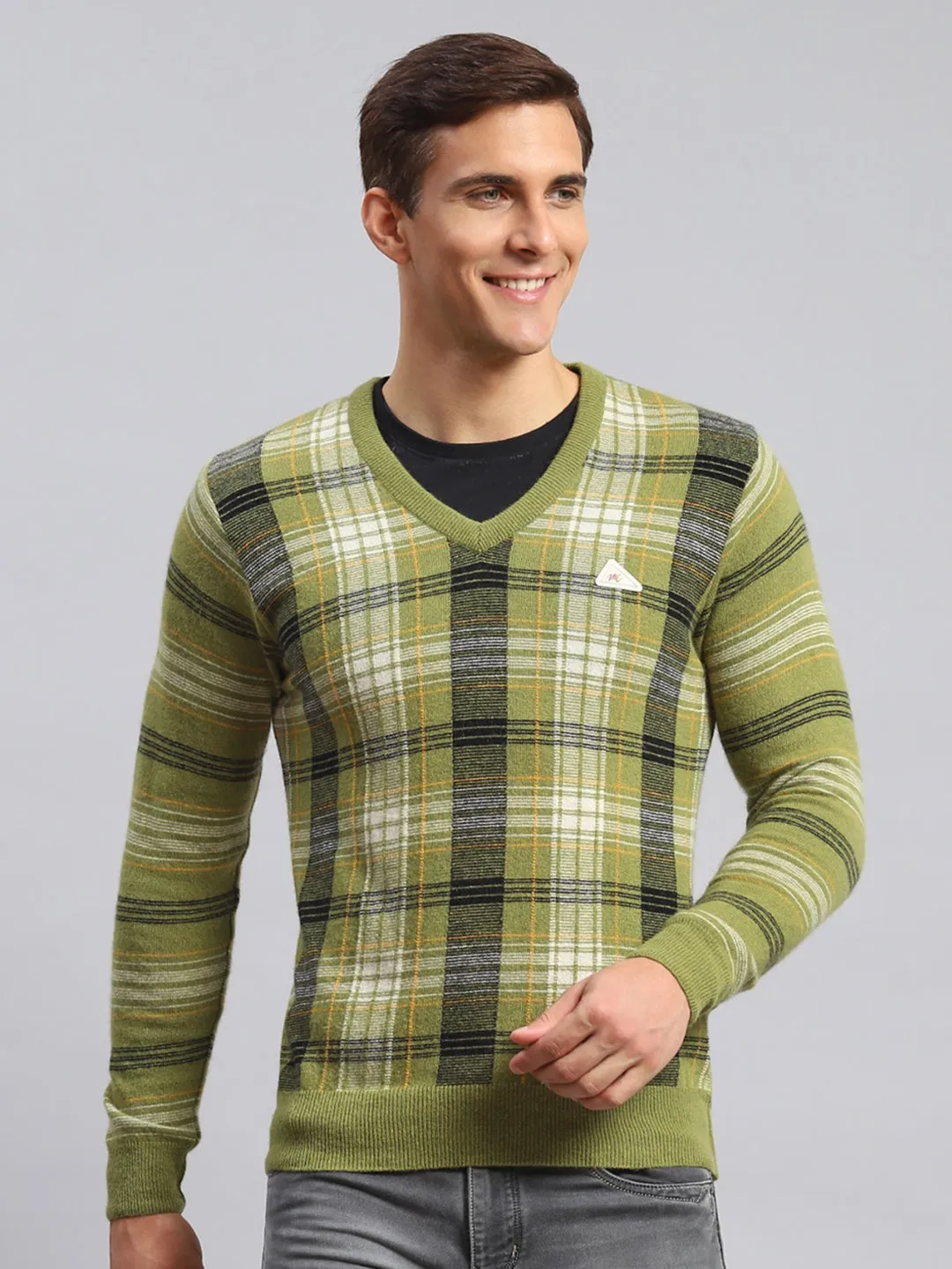 Men Green Printed Lamb wool Pullover