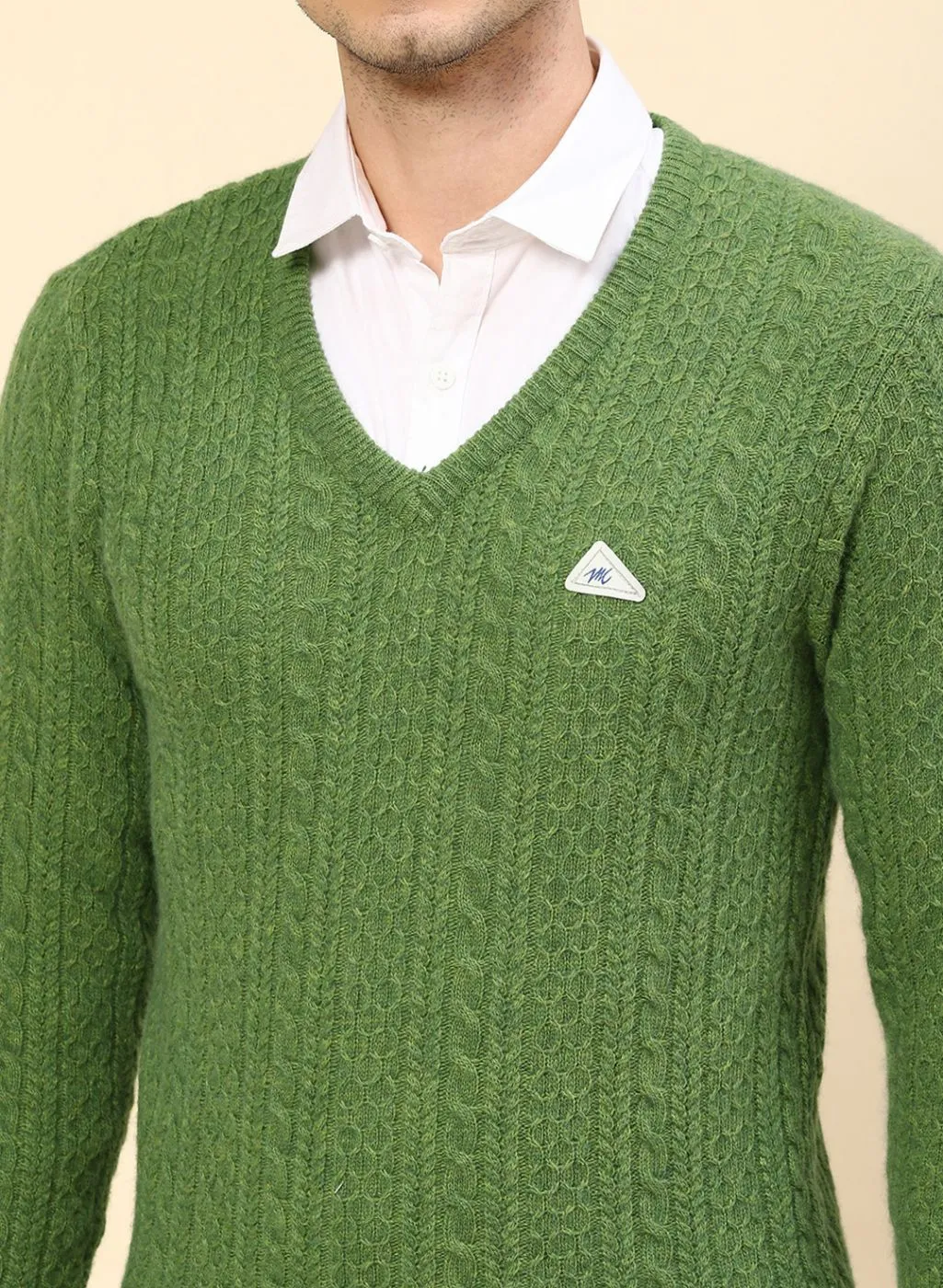 Men Green Self Design Lamb wool Pullover