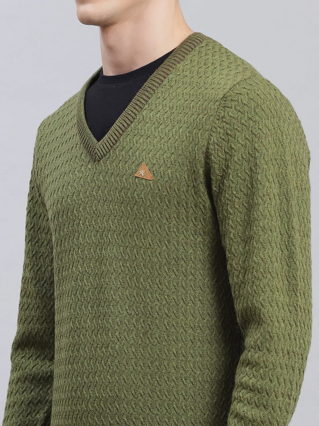 Men Green Self Design Pure wool Pullover