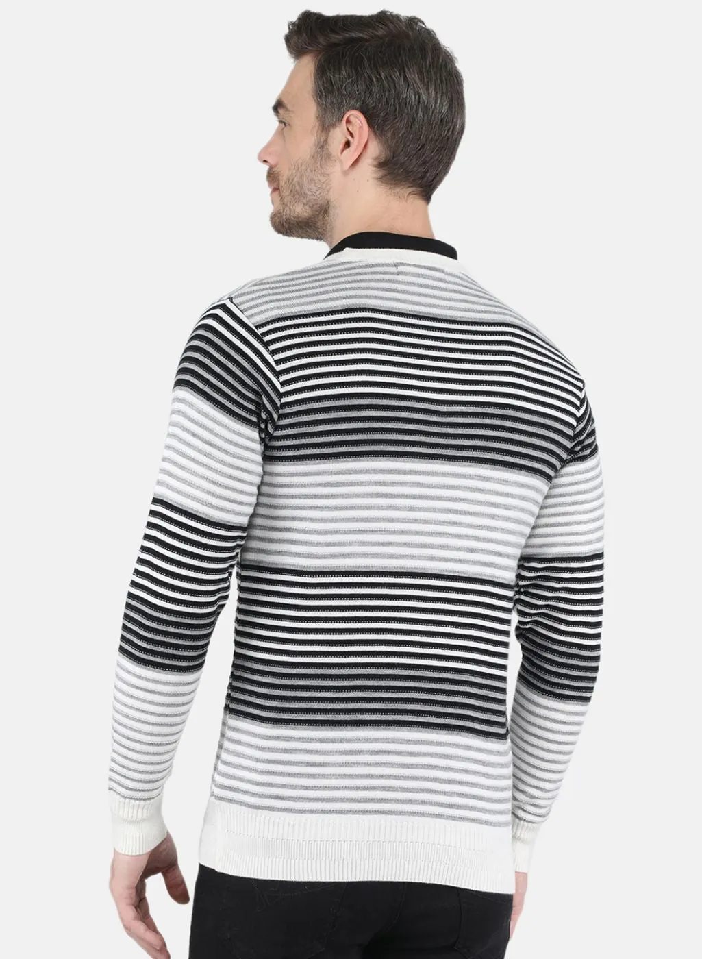 Men Grey & Black Stripe Pullover