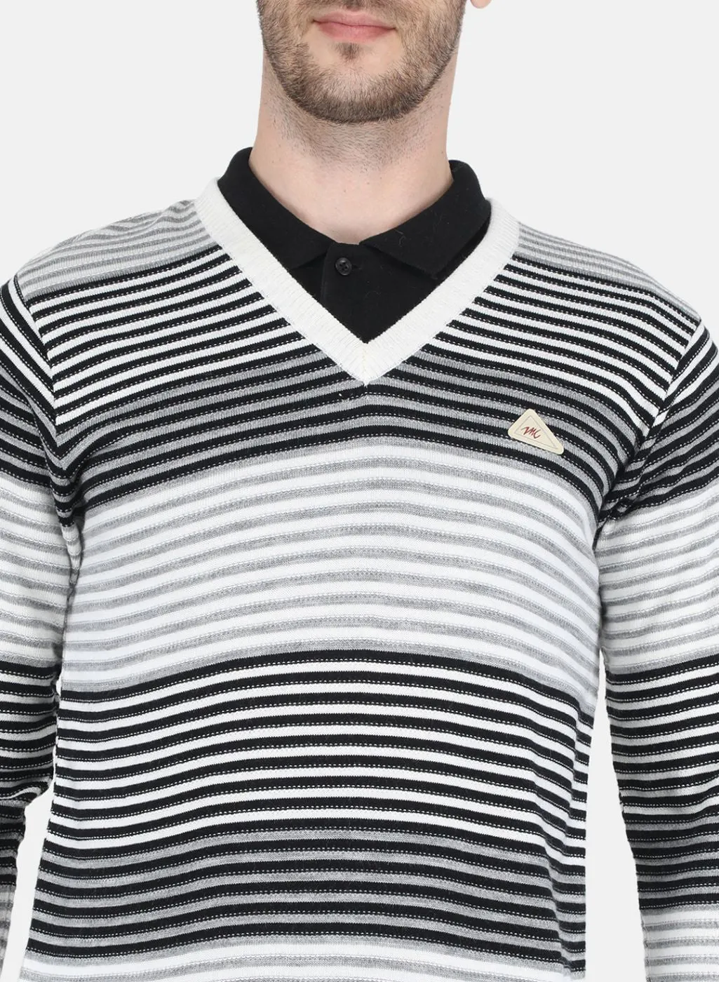 Men Grey & Black Stripe Pullover