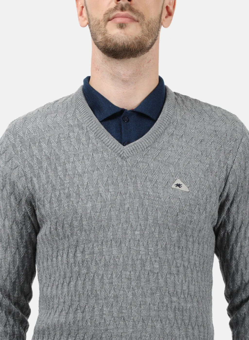 Men Grey Self Pullover