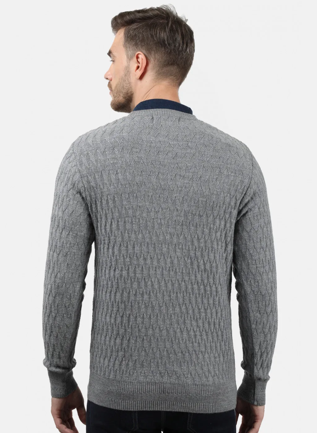 Men Grey Self Pullover