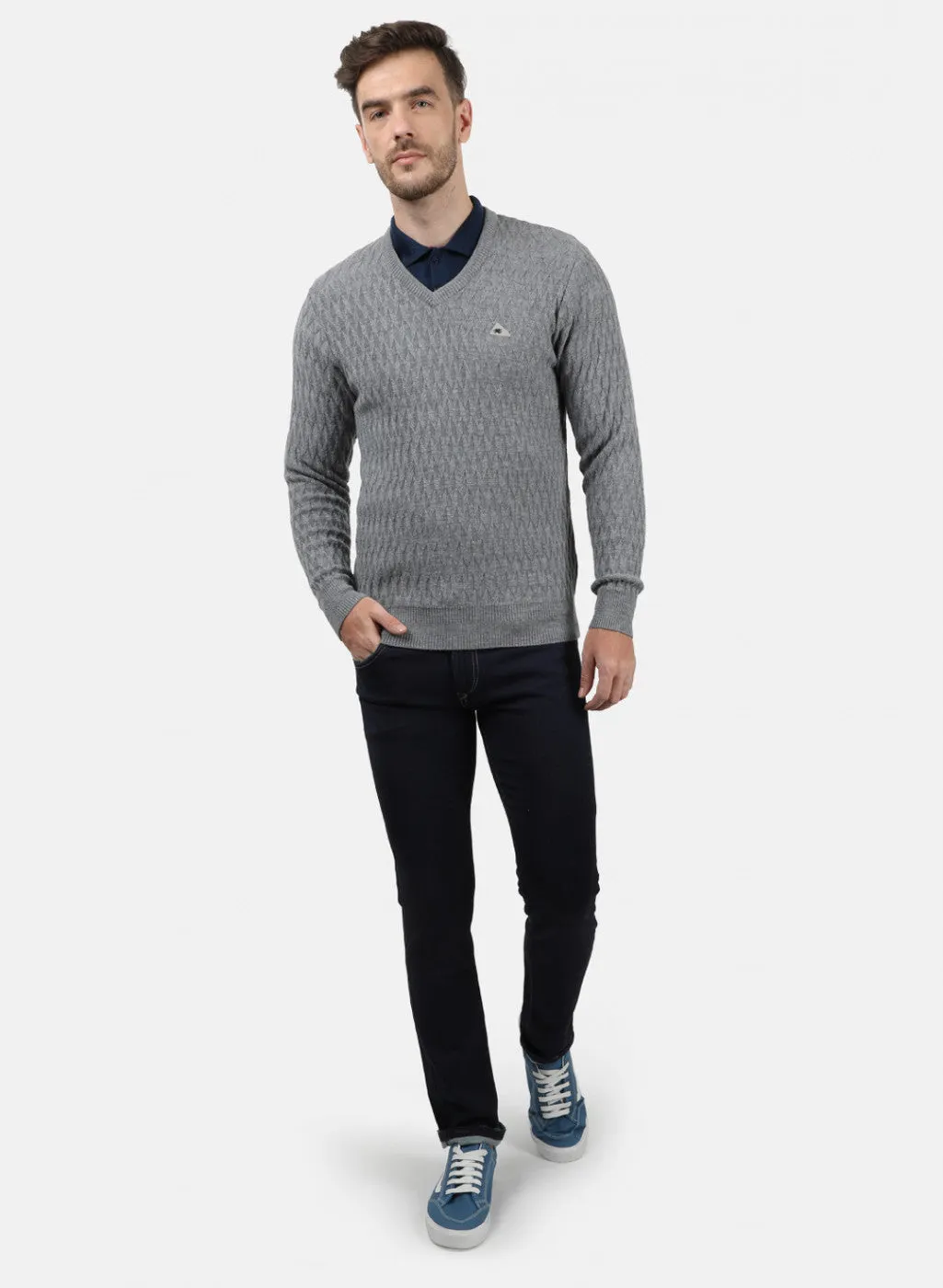 Men Grey Self Pullover