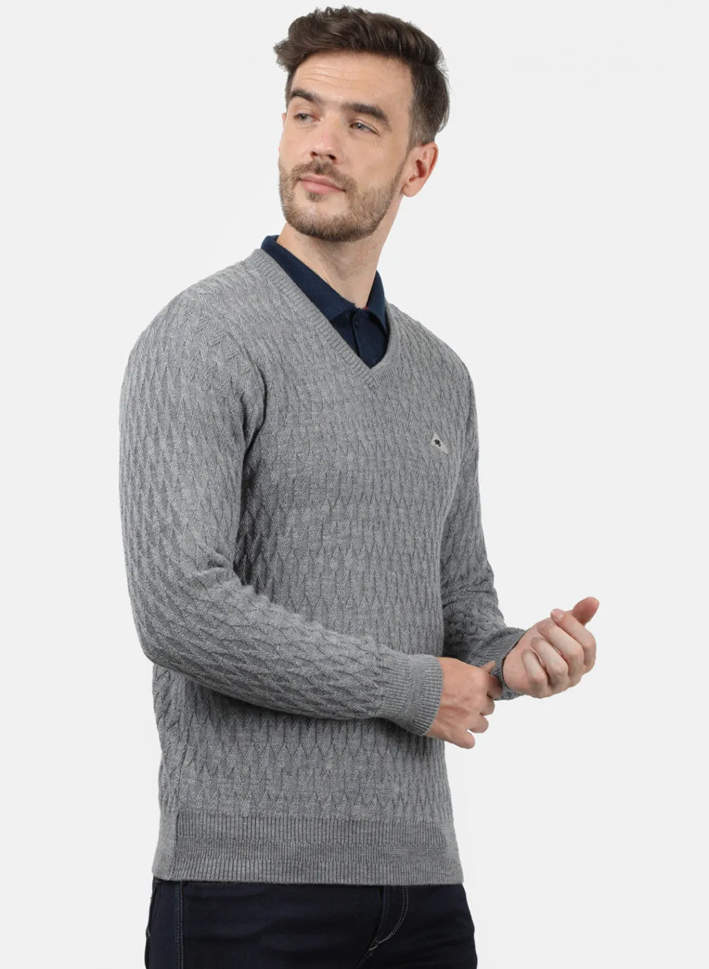 Men Grey Self Pullover