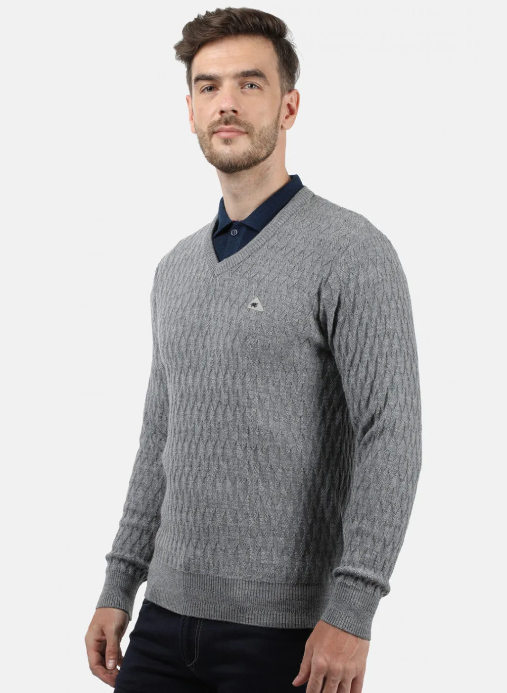 Men Grey Self Pullover