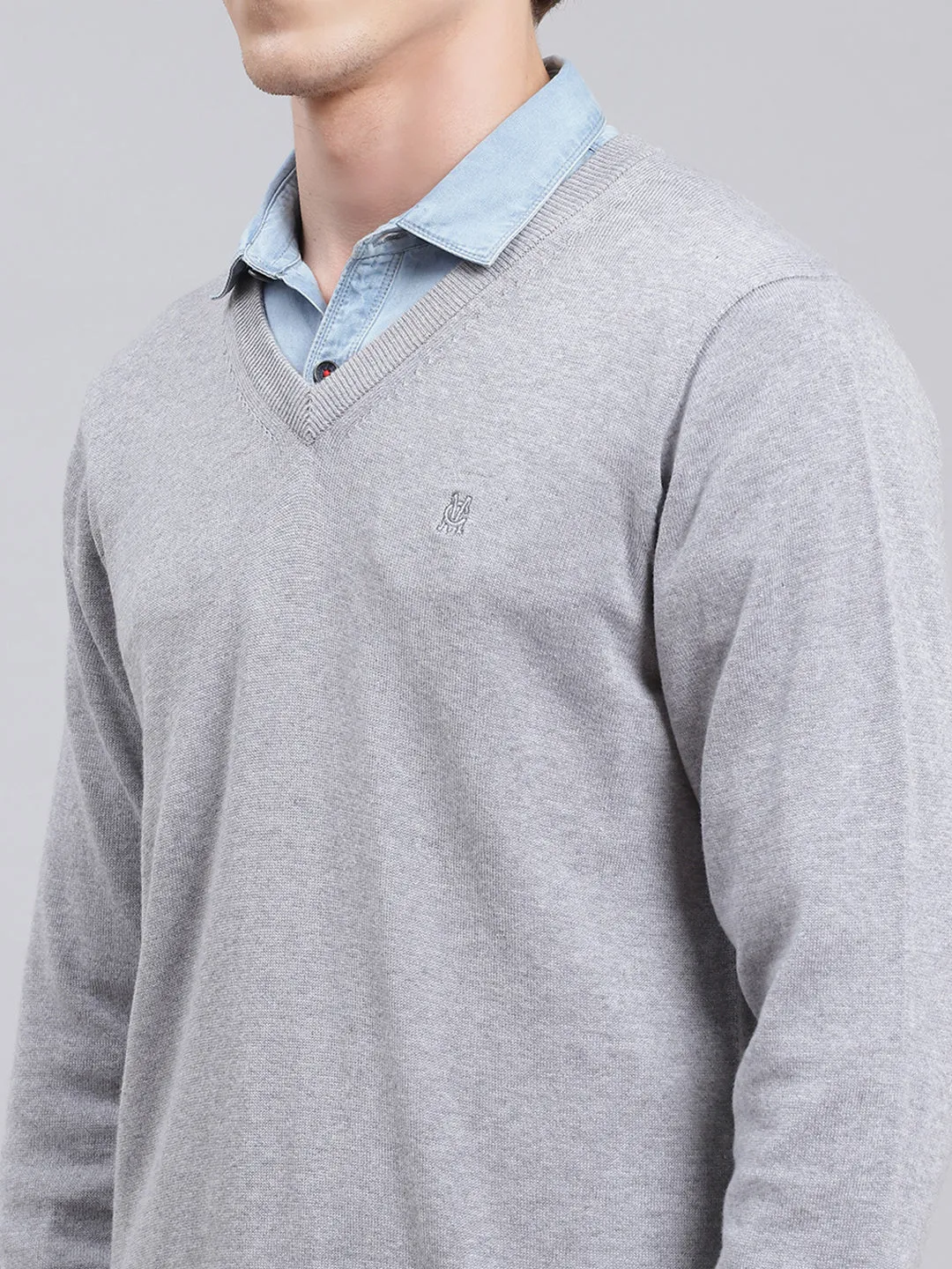 Men Grey Solid Cotton Pullover