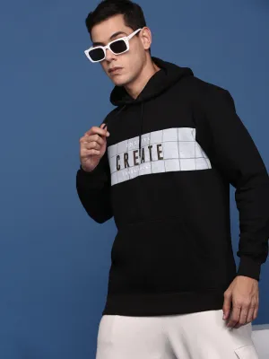 Men Hooded Printed Black Pullover