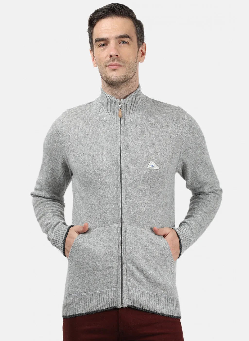 Men Light Grey Solid Pullover