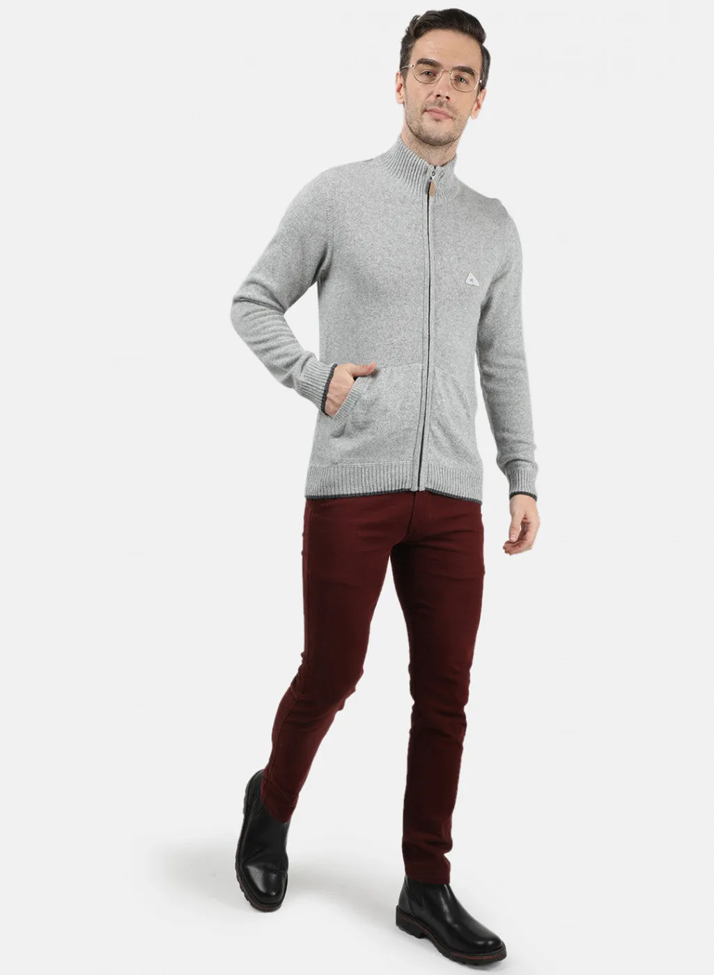 Men Light Grey Solid Pullover