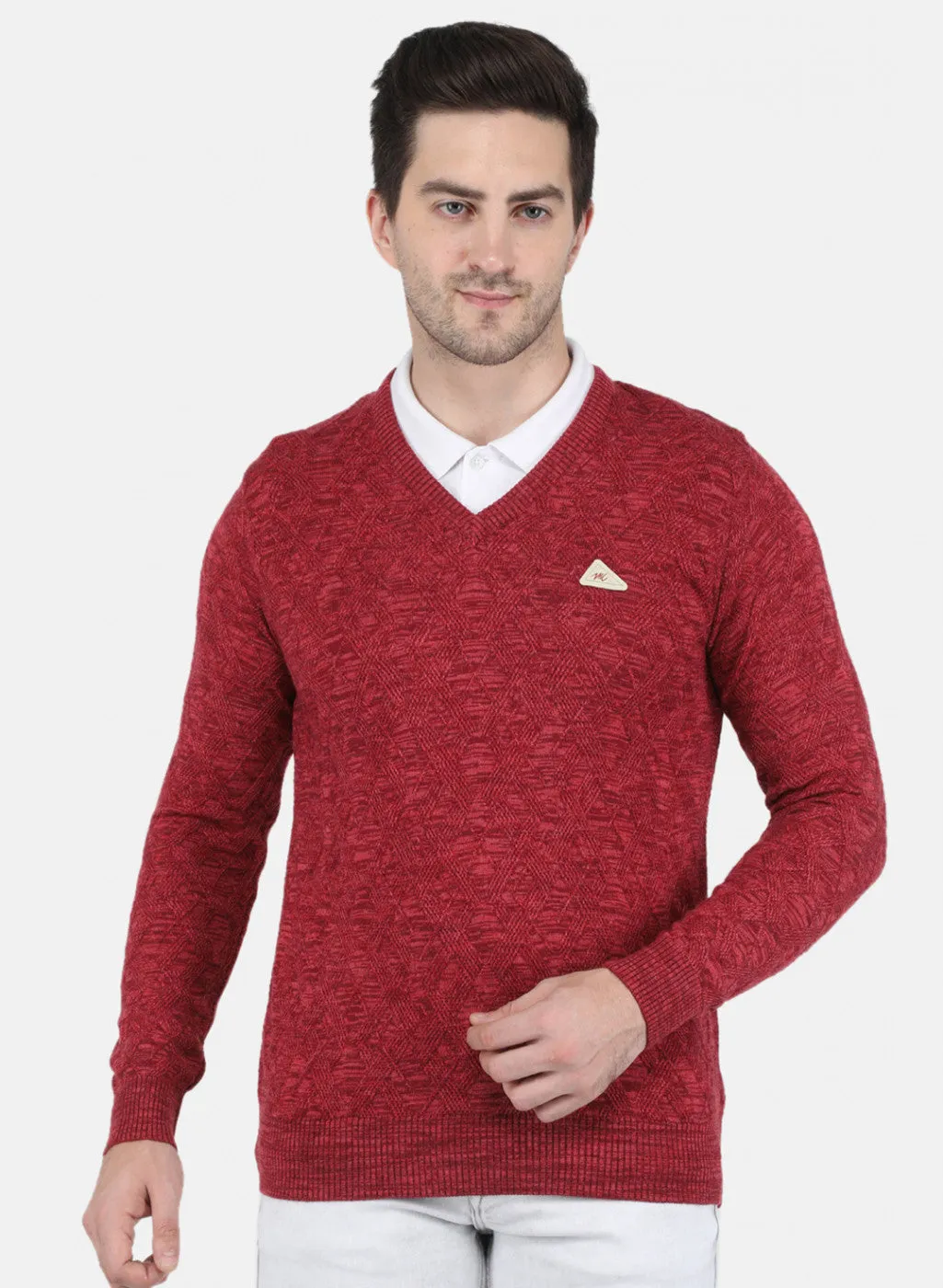 Men Magenta Pink Self Design Pullover