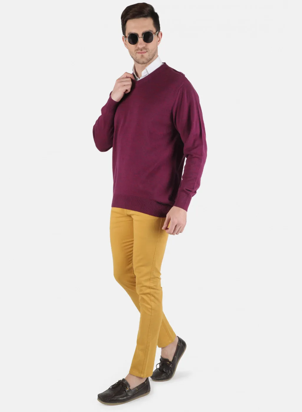 Men Mehroon Solid Pullover