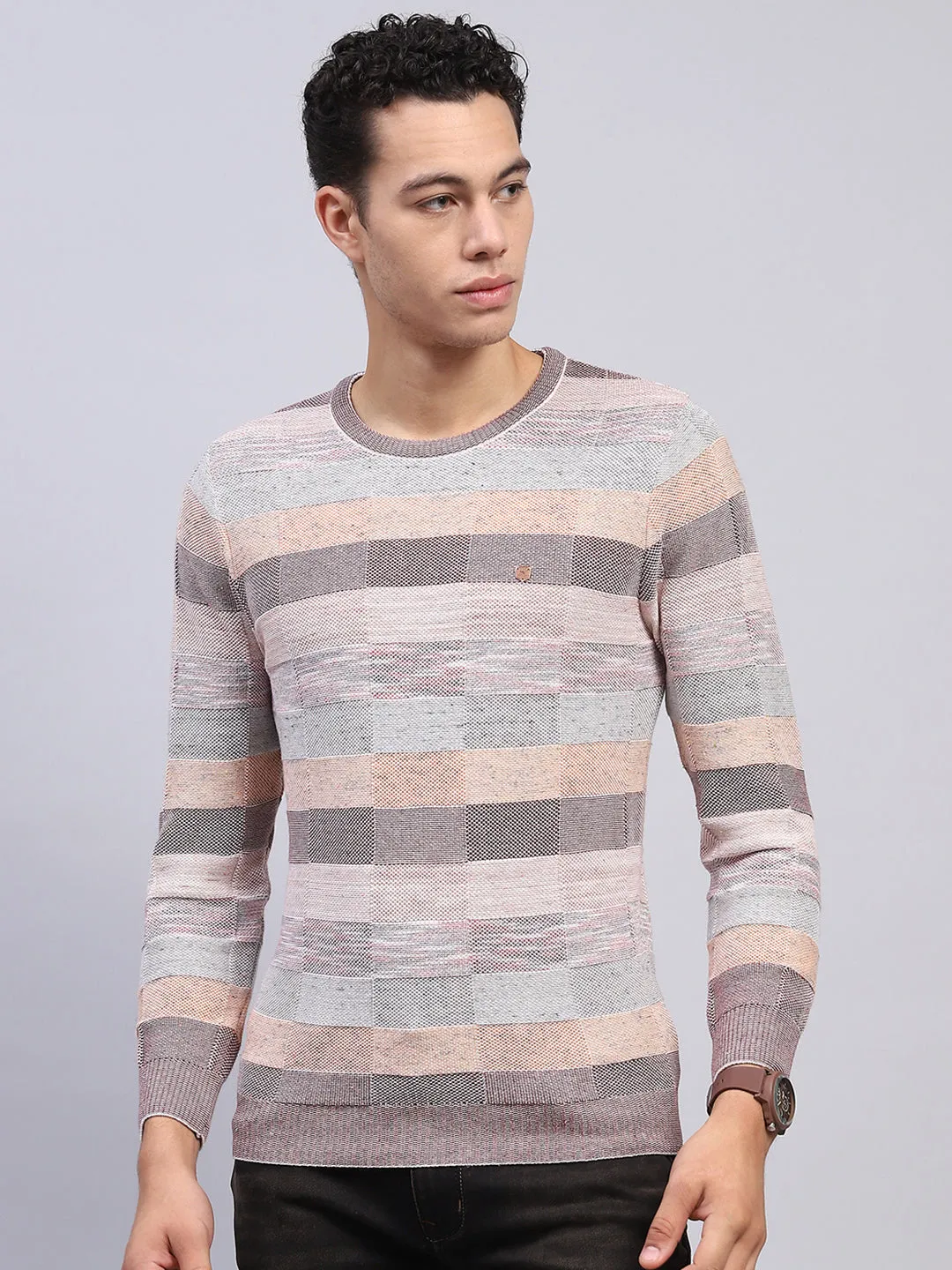 Men Multicolor Stripe Round Neck Full Sleeve Pullover