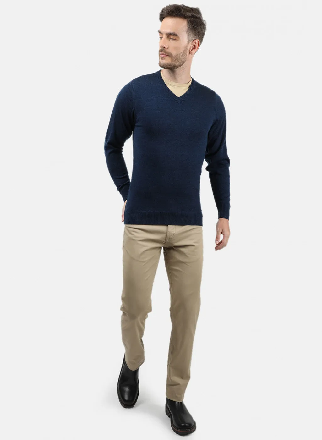 Men NAvy Blue Solid Pullover