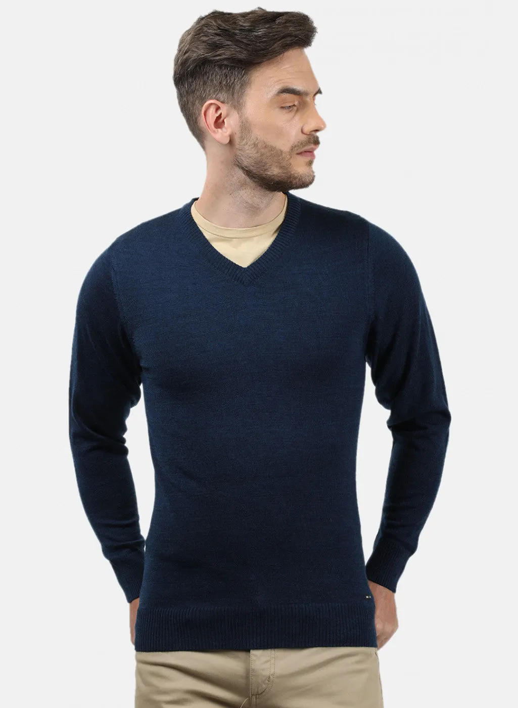 Men NAvy Blue Solid Pullover