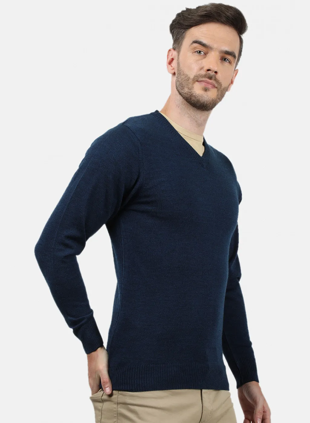 Men NAvy Blue Solid Pullover